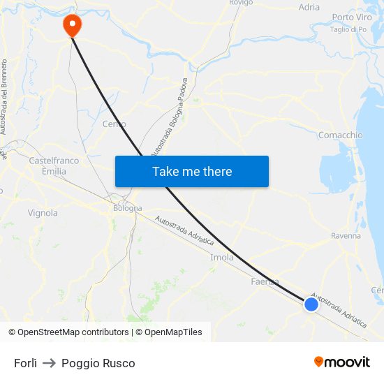 Forlì to Poggio Rusco map