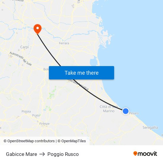 Gabicce Mare to Poggio Rusco map