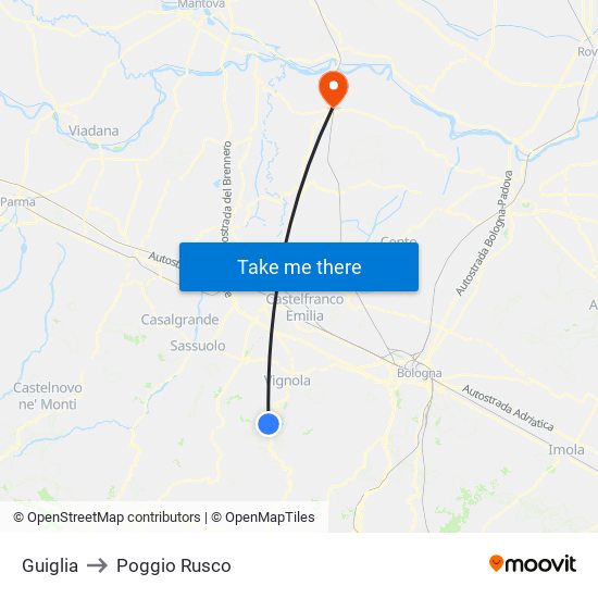 Guiglia to Poggio Rusco map