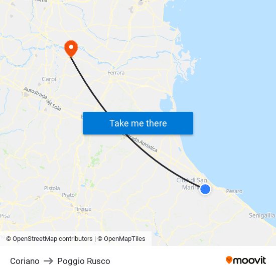 Coriano to Poggio Rusco map