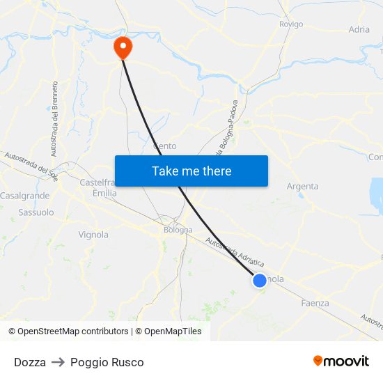 Dozza to Poggio Rusco map