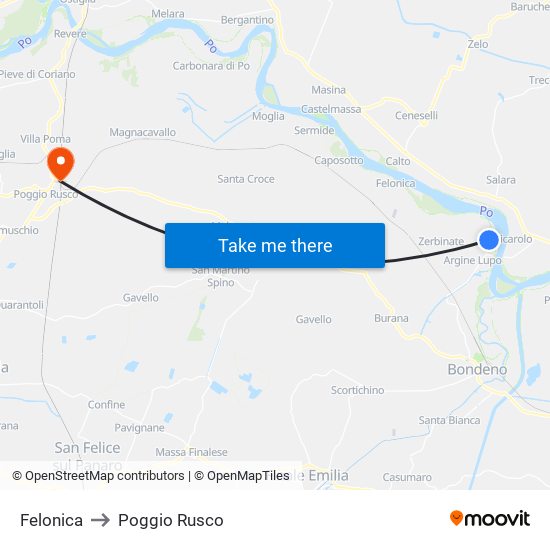 Felonica to Poggio Rusco map