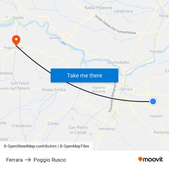 Ferrara to Poggio Rusco map