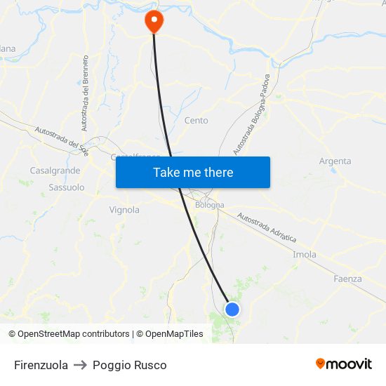 Firenzuola to Poggio Rusco map