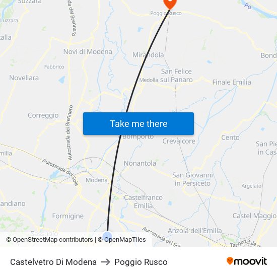 Castelvetro Di Modena to Poggio Rusco map