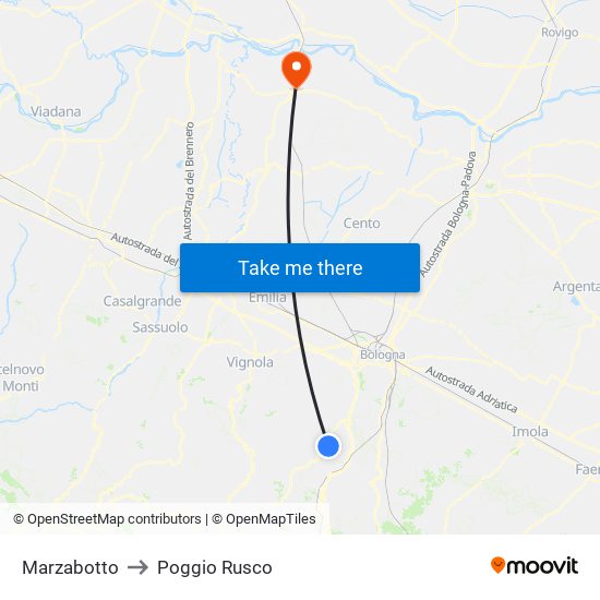Marzabotto to Poggio Rusco map