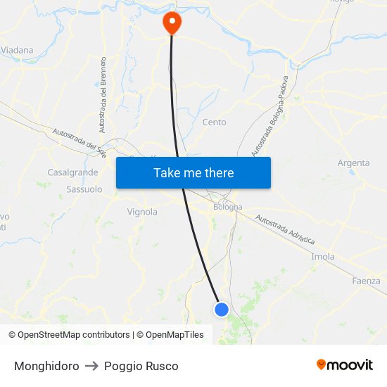 Monghidoro to Poggio Rusco map