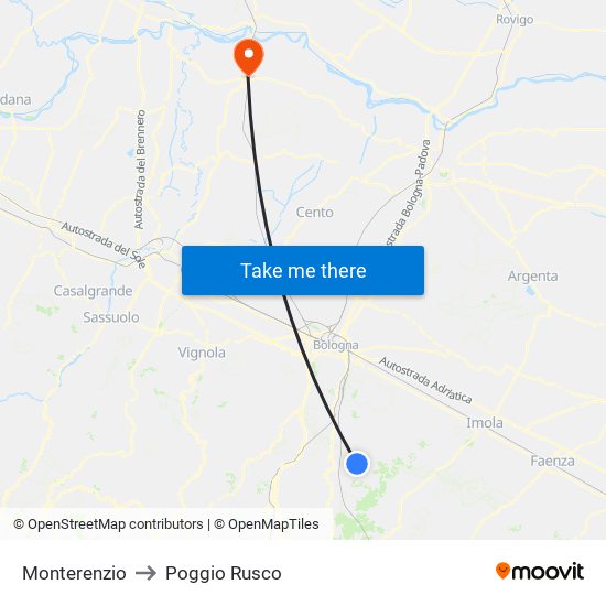 Monterenzio to Poggio Rusco map