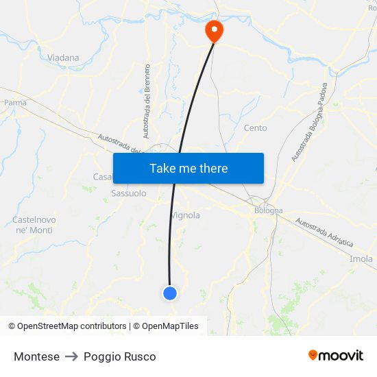 Montese to Poggio Rusco map