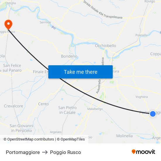 Portomaggiore to Poggio Rusco map