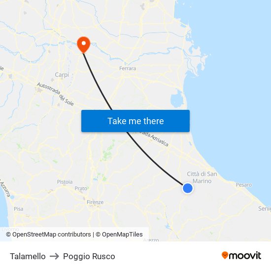 Talamello to Poggio Rusco map