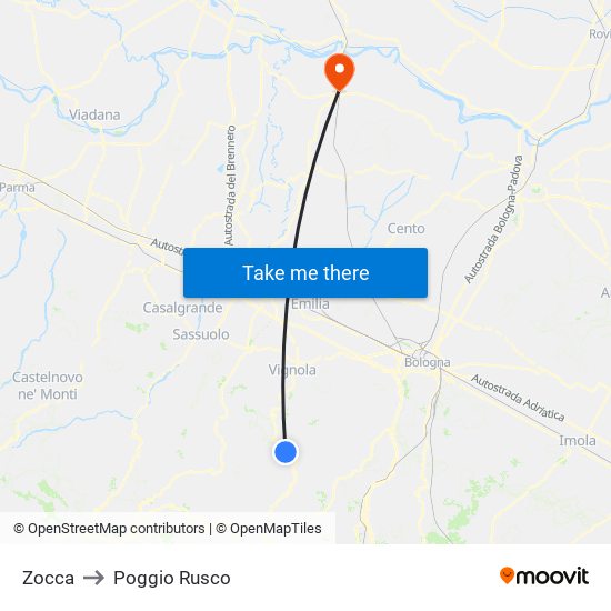 Zocca to Poggio Rusco map