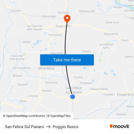 San Felice Sul Panaro to Poggio Rusco map