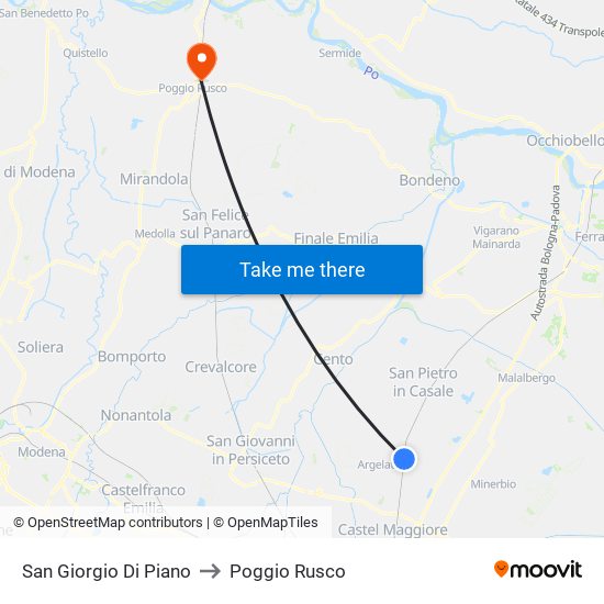 San Giorgio Di Piano to Poggio Rusco map