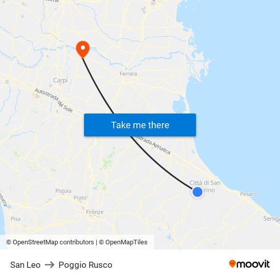 San Leo to Poggio Rusco map