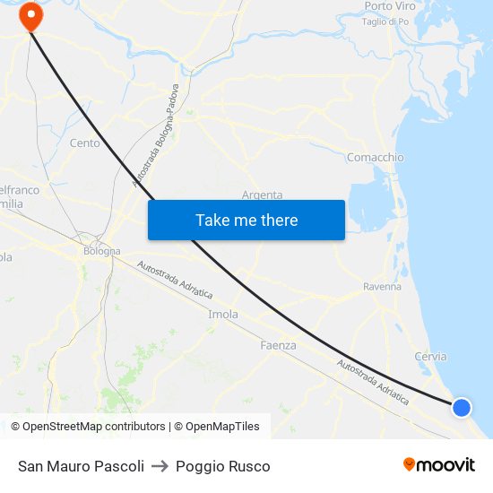 San Mauro Pascoli to Poggio Rusco map