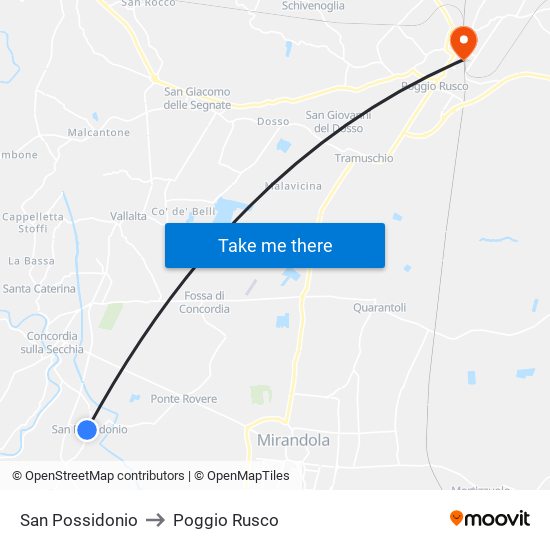 San Possidonio to Poggio Rusco map