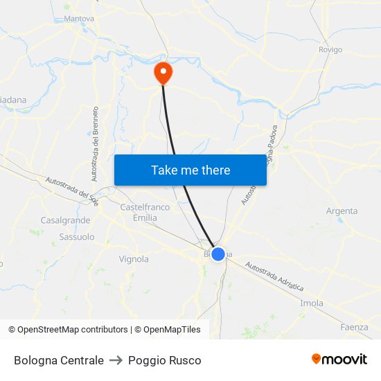 Bologna Centrale to Poggio Rusco map