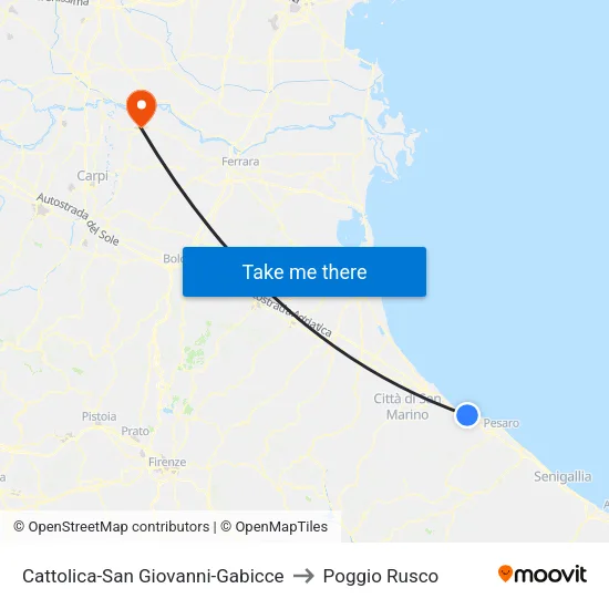 Cattolica-San Giovanni-Gabicce to Poggio Rusco map