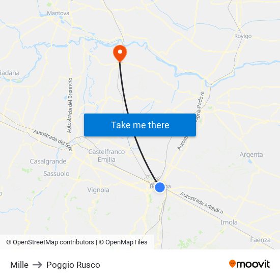 Mille to Poggio Rusco map