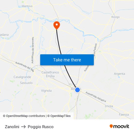 Zanolini to Poggio Rusco map