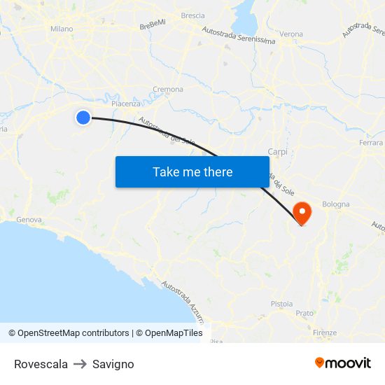 Rovescala to Savigno map