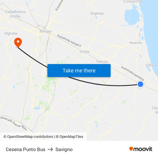 Cesena Punto Bus to Savigno map