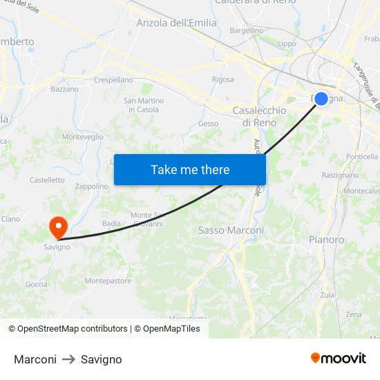 Marconi to Savigno map
