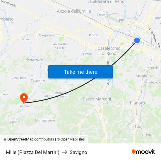 Mille (Piazza Dei Martiri) to Savigno map