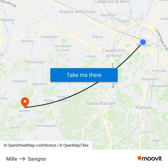 Mille to Savigno map