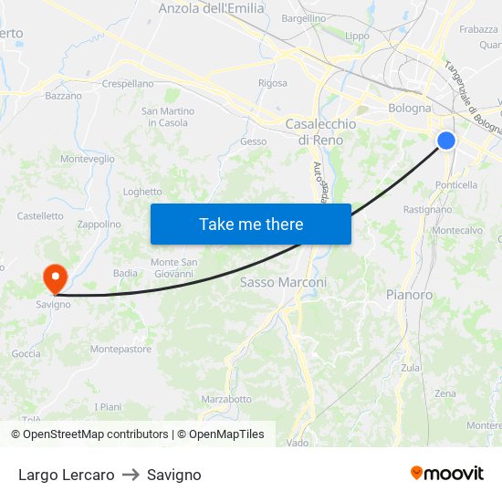 Largo Lercaro to Savigno map