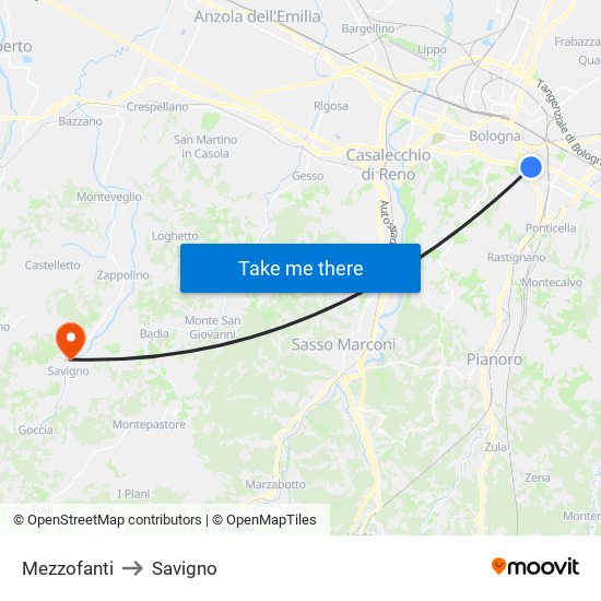 Mezzofanti to Savigno map