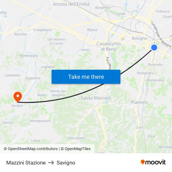 Mazzini Stazione to Savigno map