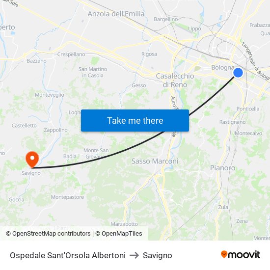 Ospedale Sant'Orsola Albertoni to Savigno map