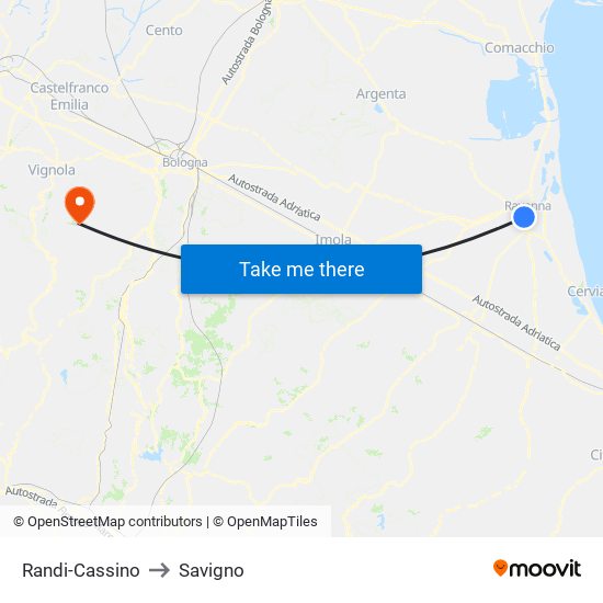 Randi-Cassino to Savigno map