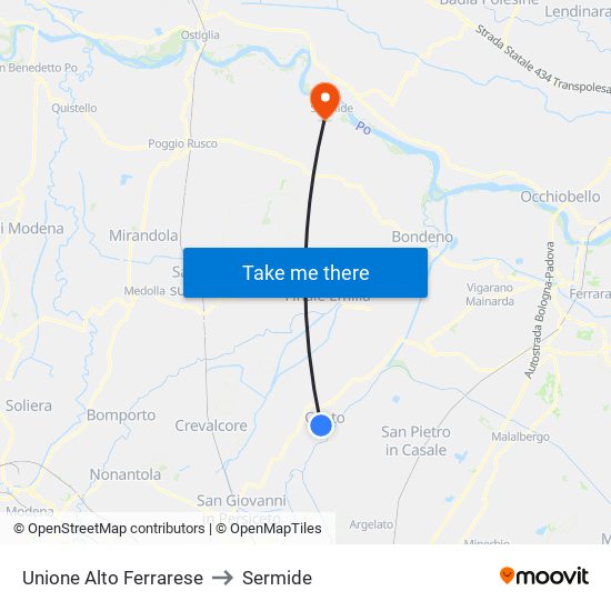 Unione Alto Ferrarese to Sermide map