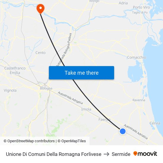 Unione Di Comuni Della Romagna Forlivese to Sermide map