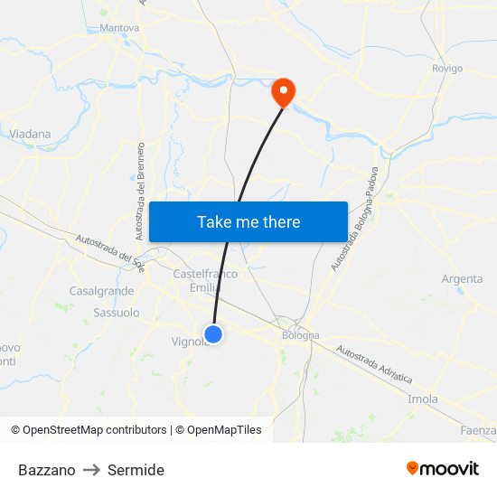 Bazzano to Sermide map