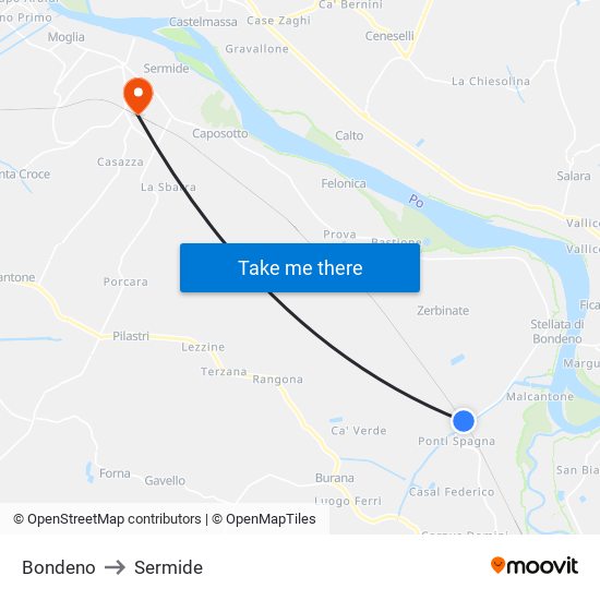 Bondeno to Sermide map
