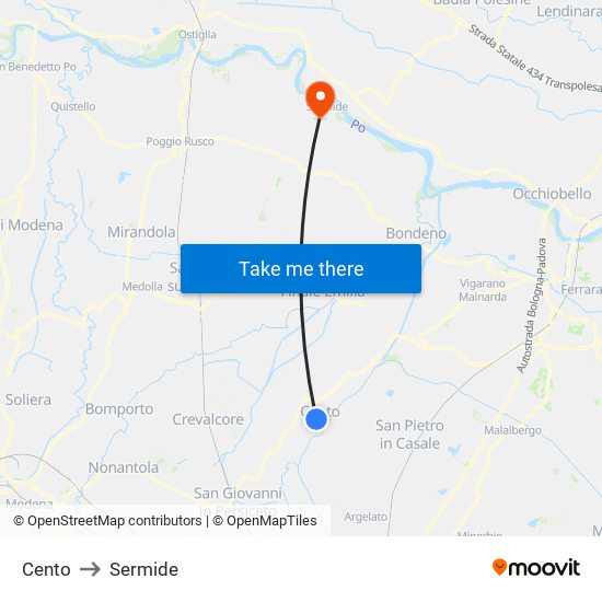 Cento to Sermide map
