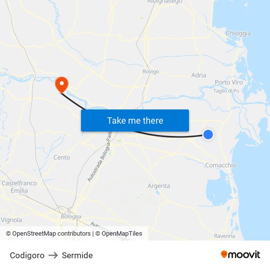Codigoro to Sermide map