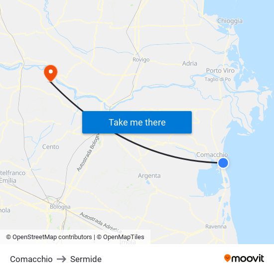 Comacchio to Sermide map
