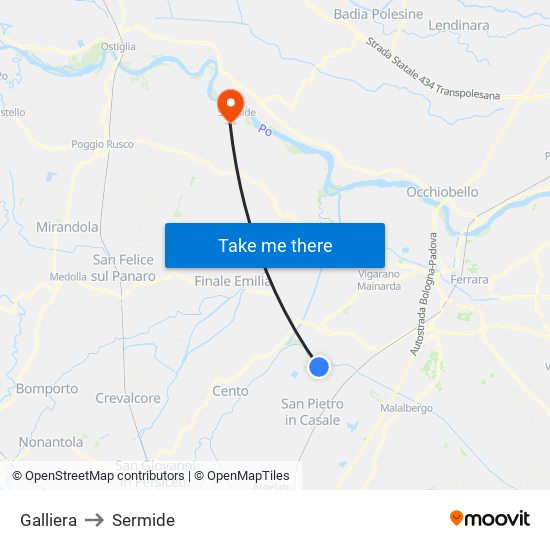 Galliera to Sermide map