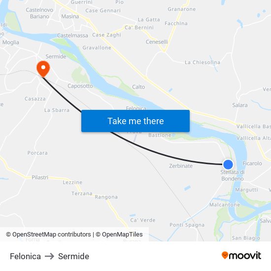 Felonica to Sermide map