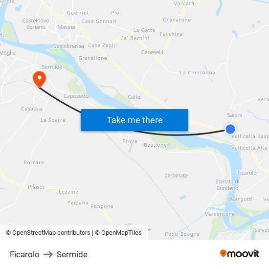 Ficarolo to Sermide map