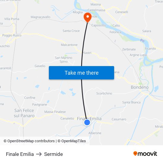 Finale Emilia to Sermide map