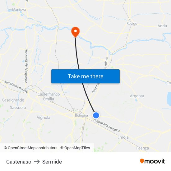 Castenaso to Sermide map