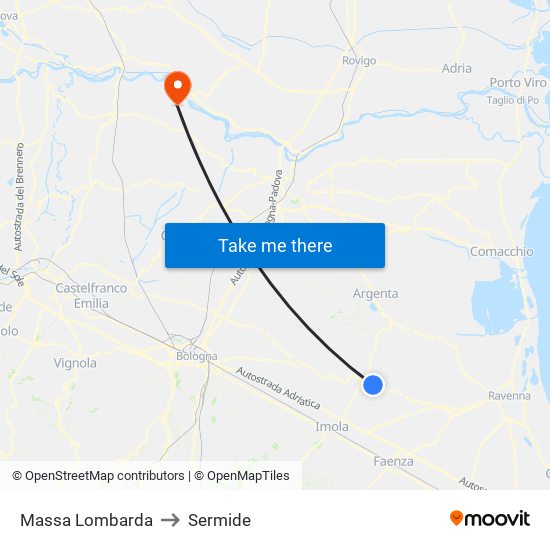 Massa Lombarda to Sermide map