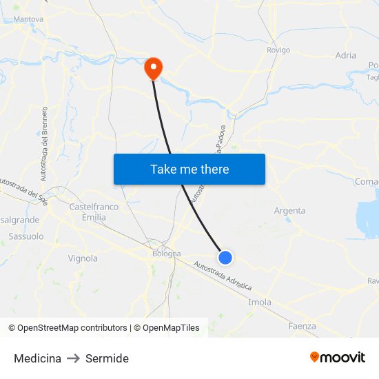 Medicina to Sermide map