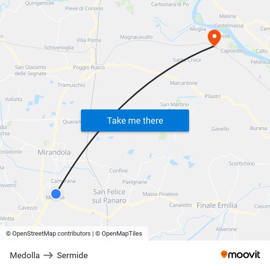 Medolla to Sermide map